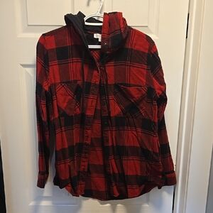 Red and Black Plaid Button-Up Shirt